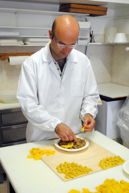 Loris Lepri creates the tortellini for the day.