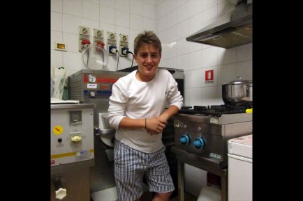 Junior Masterchef Nicolo in Caffe' d' Italia kitchen.